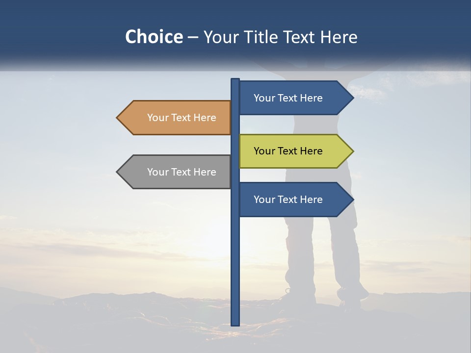 A Man Standing On Top Of A Mountain With His Arms Wide Open PowerPoint Template