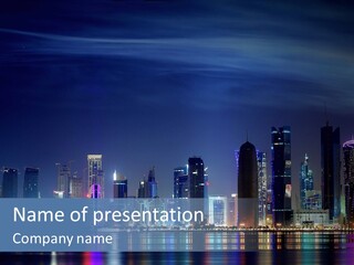 A City Skyline At Night With A Bright Blue Sky PowerPoint Template