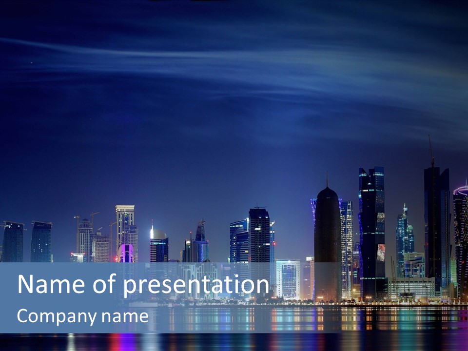 A City Skyline At Night With A Bright Blue Sky PowerPoint Template