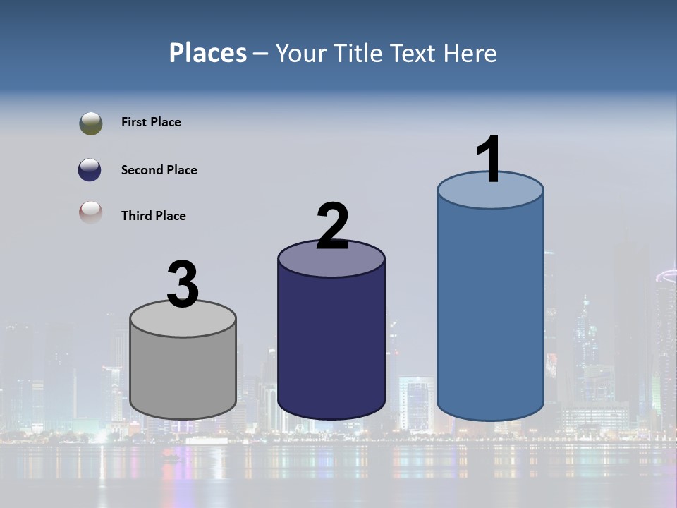 A City Skyline At Night With A Bright Blue Sky PowerPoint Template