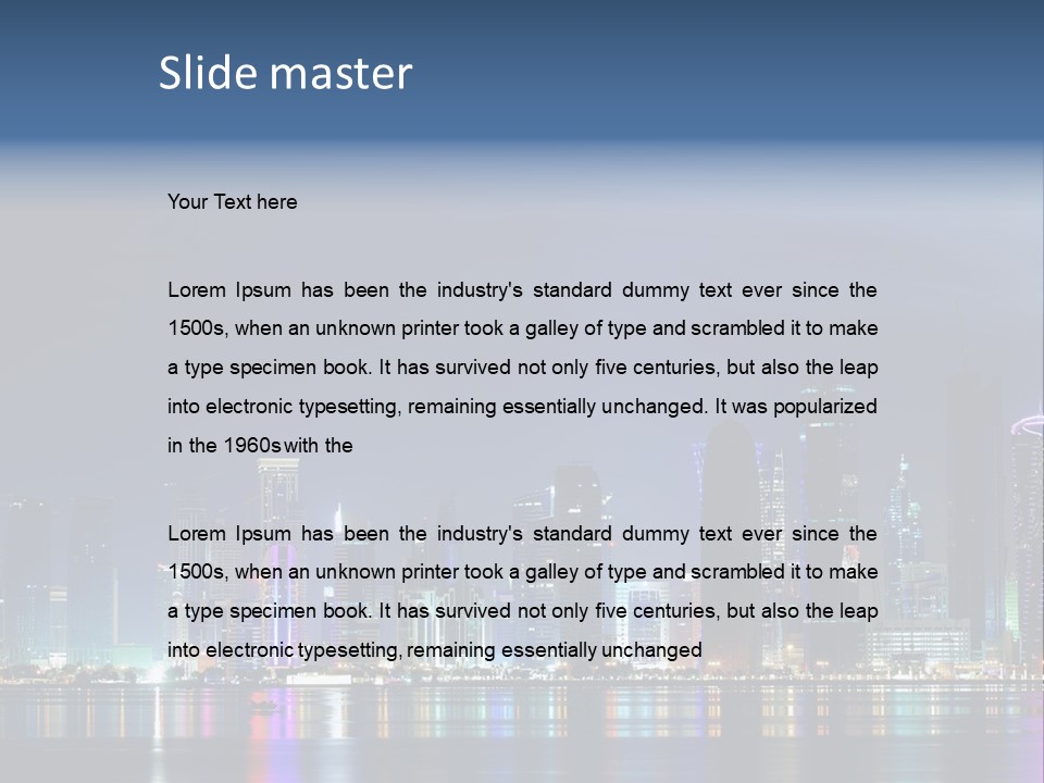 A City Skyline At Night With A Bright Blue Sky PowerPoint Template