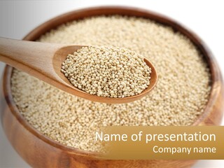 A Wooden Spoon Filled With Sesame Seeds PowerPoint Template