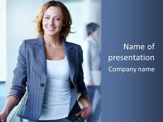 A Woman In A Business Suit Is Smiling For The Camera PowerPoint Template