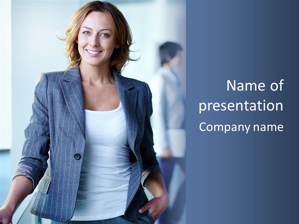 A Woman In A Business Suit Is Smiling For The Camera PowerPoint Template