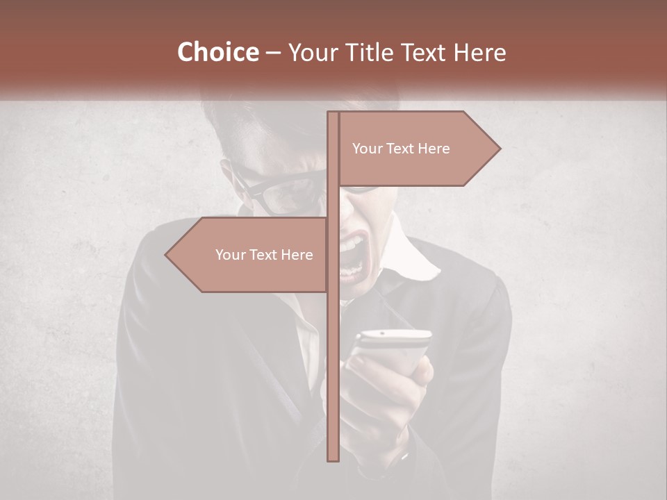 A Woman Holding A Cell Phone With Her Mouth Open PowerPoint Template
