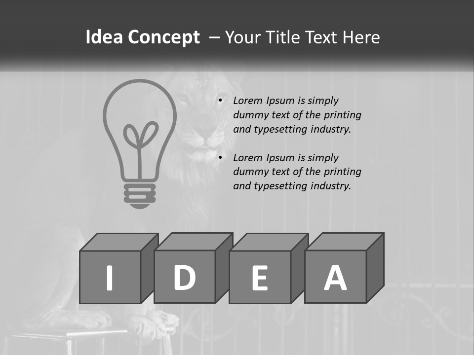 A Lion Sitting In A Cage On Top Of A Table PowerPoint Template
