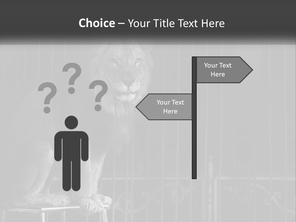 A Lion Sitting In A Cage On Top Of A Table PowerPoint Template