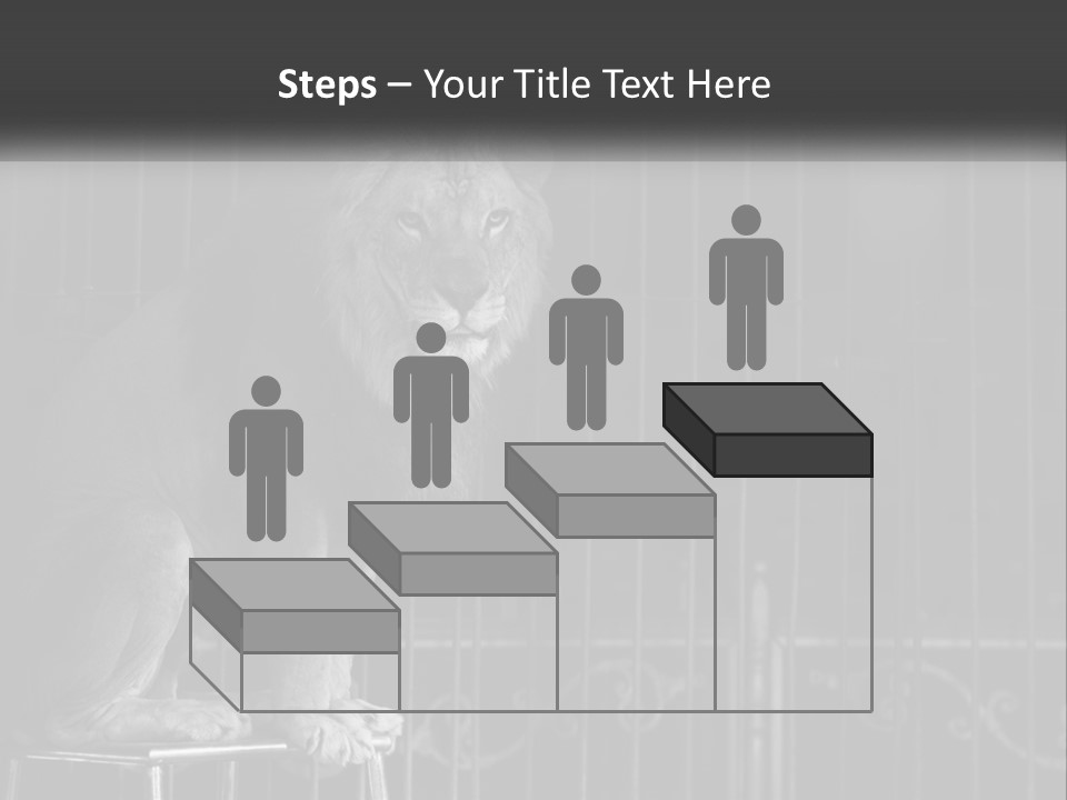 A Lion Sitting In A Cage On Top Of A Table PowerPoint Template