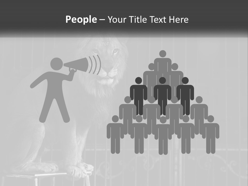 A Lion Sitting In A Cage On Top Of A Table PowerPoint Template