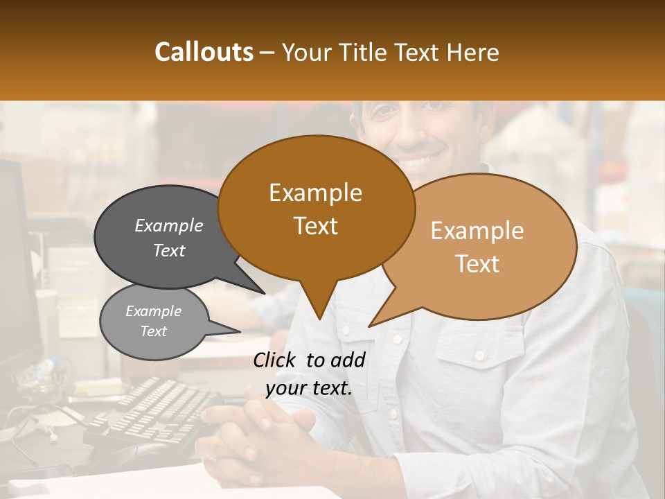 A Man Sitting At A Desk In Front Of A Computer PowerPoint Template
