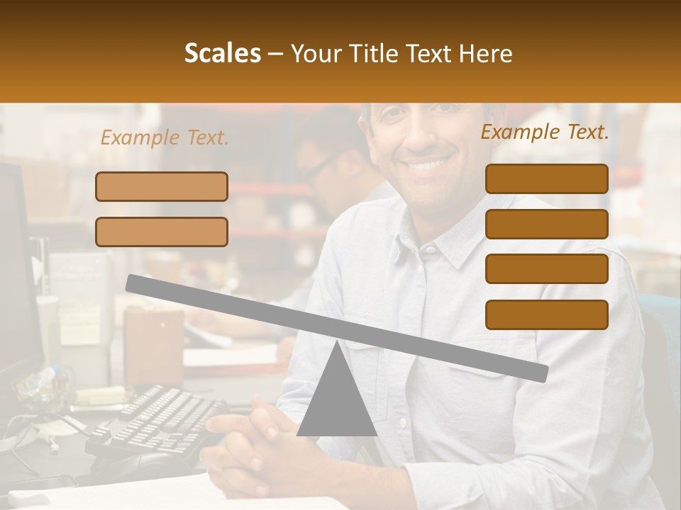 A Man Sitting At A Desk In Front Of A Computer PowerPoint Template