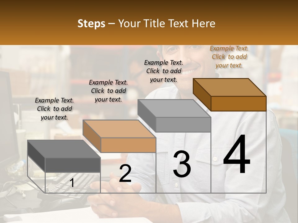 A Man Sitting At A Desk In Front Of A Computer PowerPoint Template