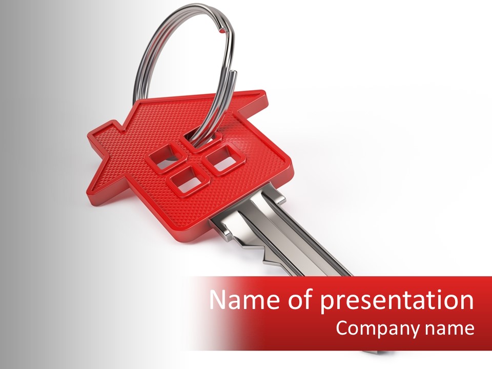 A Red House Key On A White Background PowerPoint Template