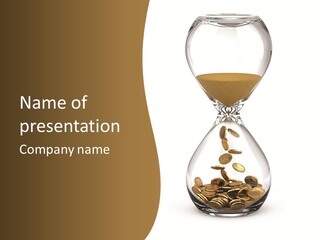 An Hourglass With Coins In It On A White Background PowerPoint Template