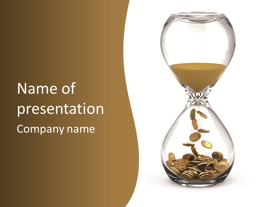 An Hourglass With Coins In It On A White Background PowerPoint Template