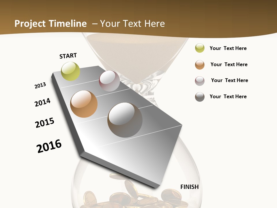 An Hourglass With Coins In It On A White Background PowerPoint Template
