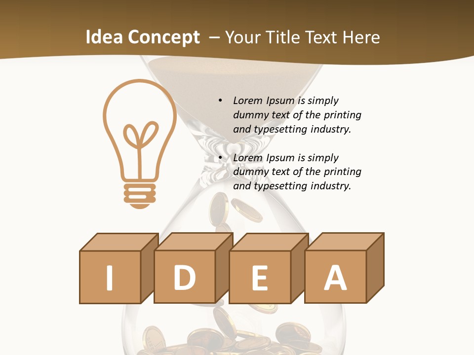 An Hourglass With Coins In It On A White Background PowerPoint Template