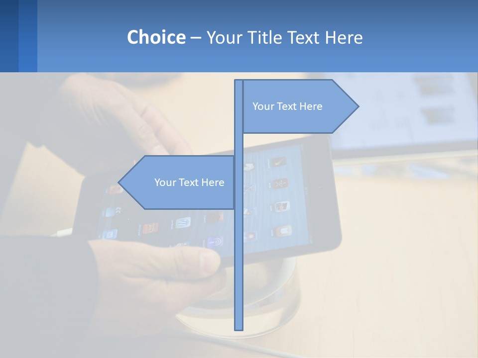 A Person Holding A Tablet On A Table PowerPoint Template