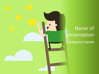 A Man Climbing Up A Ladder To Reach The Stars PowerPoint Template