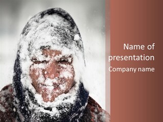 A Person Covered In Snow With A Brown Background PowerPoint Template
