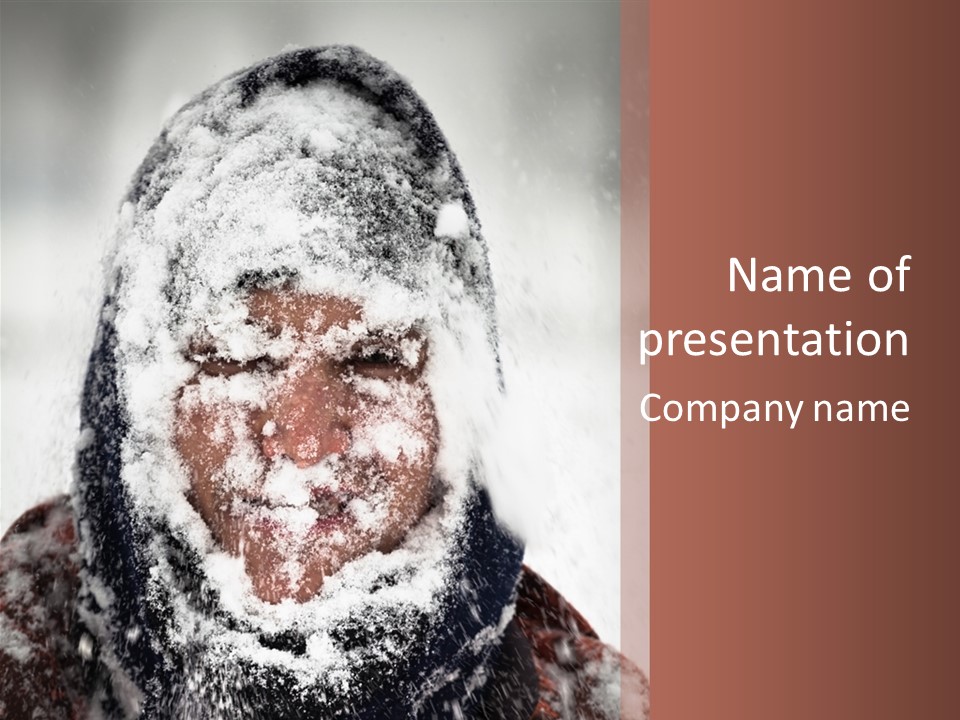 A Person Covered In Snow With A Brown Background PowerPoint Template