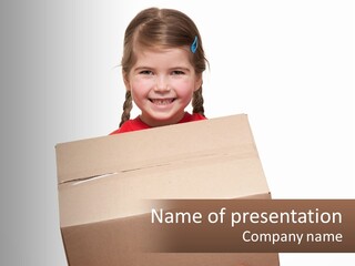 A Little Girl Holding A Box With A Smile On Her Face PowerPoint Template