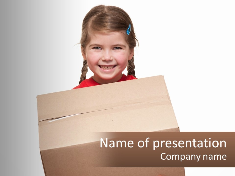 A Little Girl Holding A Box With A Smile On Her Face PowerPoint Template