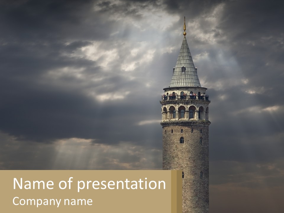 A Tall Tower With A Sky Background With Clouds PowerPoint Template
