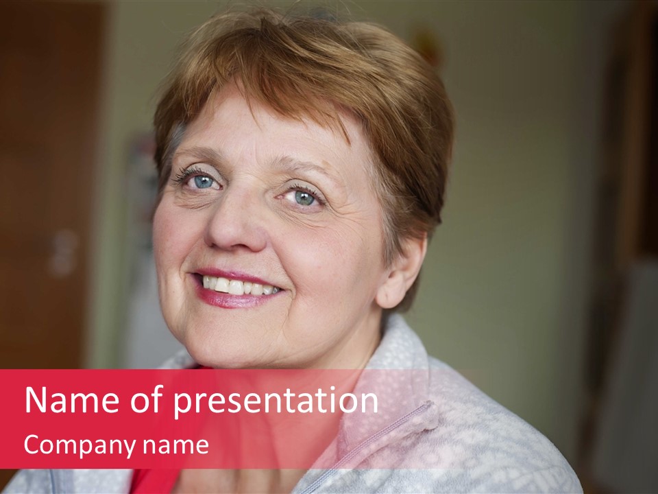 A Woman Smiling With A Red Ribbon Around Her Neck PowerPoint Template