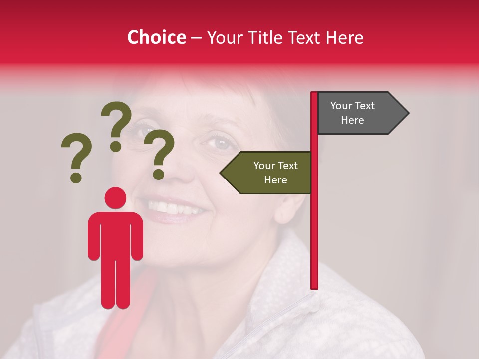 A Woman Smiling With A Red Ribbon Around Her Neck PowerPoint Template