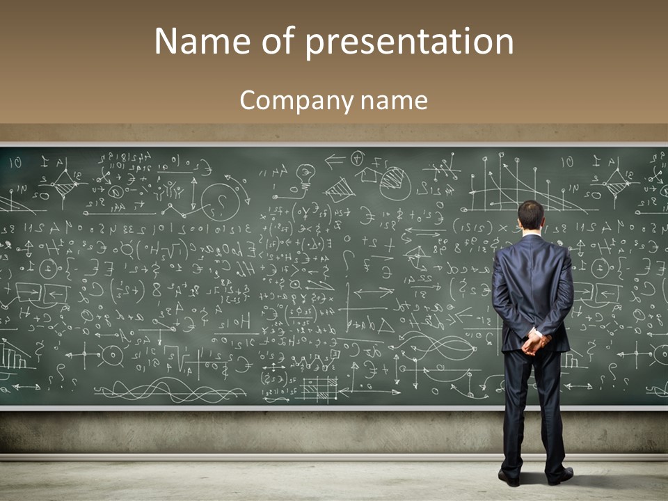 A Man Standing In Front Of A Blackboard With A Lot Of Writing On It PowerPoint Template
