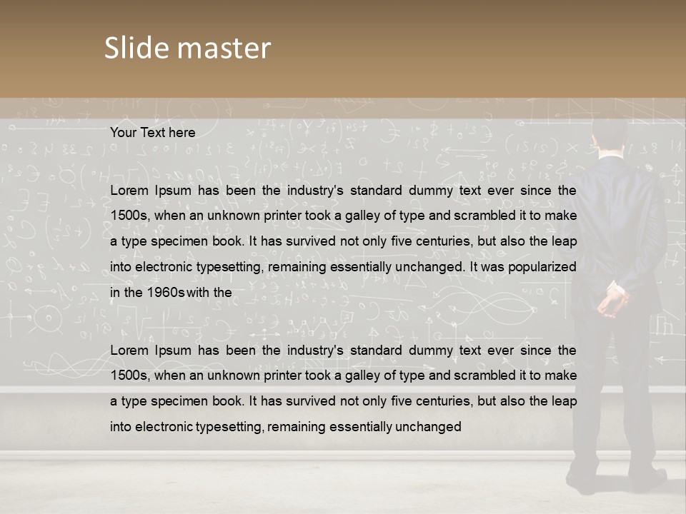 A Man Standing In Front Of A Blackboard With A Lot Of Writing On It PowerPoint Template