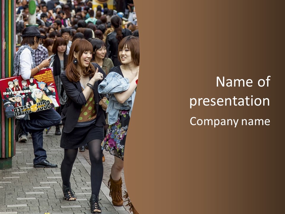 A Group Of People Walking Down A Street PowerPoint Template