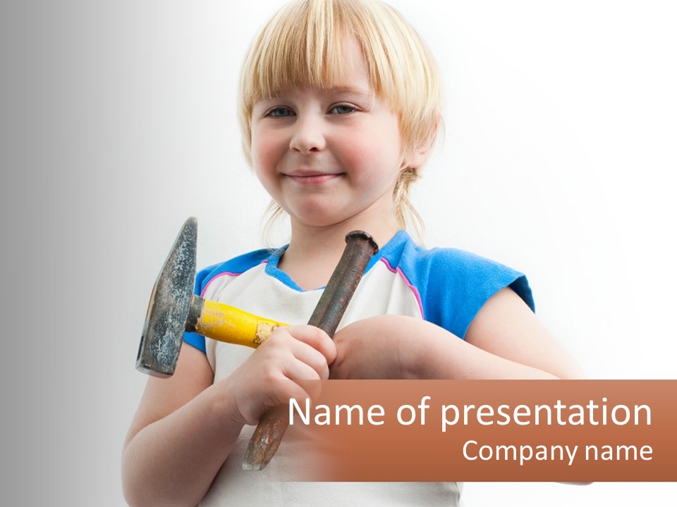 A Little Girl Holding A Hammer And A Banana PowerPoint Template