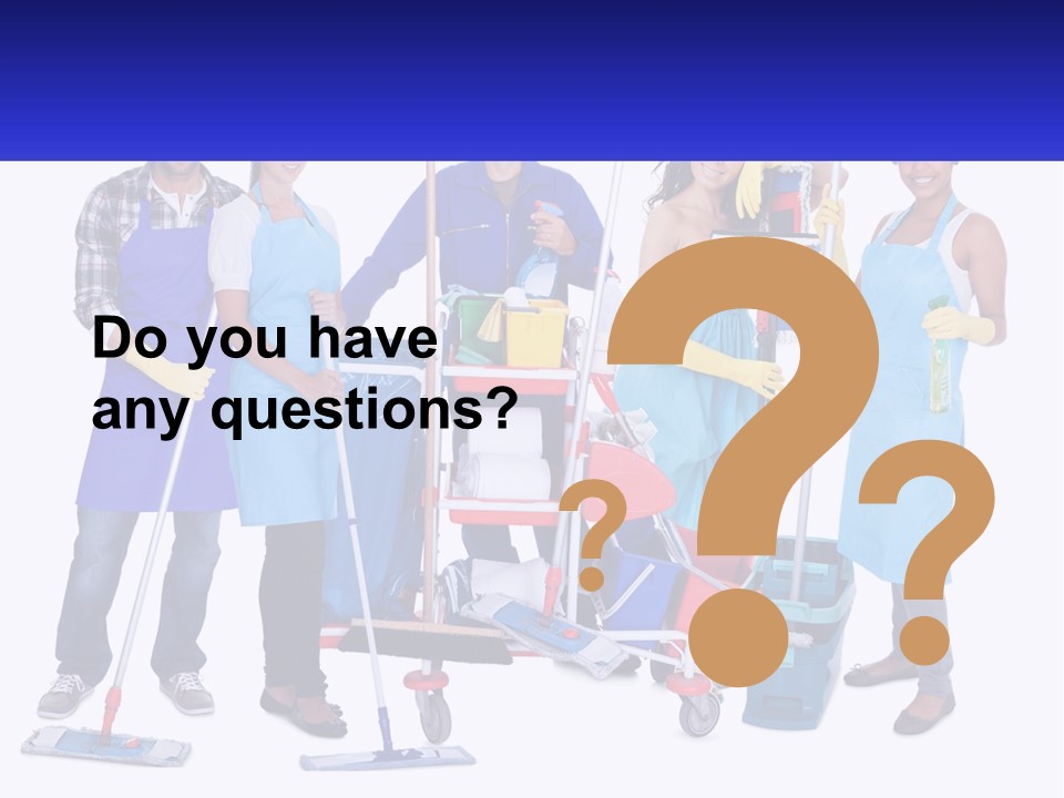 A Group Of People With Cleaning Equipment Posing For A Picture PowerPoint Template