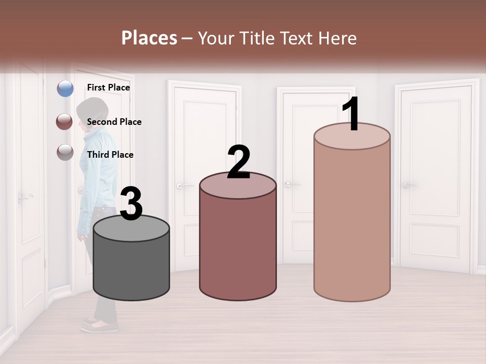 A Person Standing In Front Of A Row Of Doors PowerPoint Template