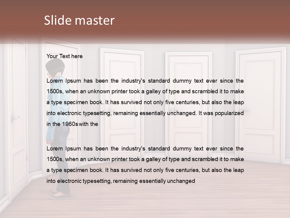 A Person Standing In Front Of A Row Of Doors PowerPoint Template