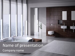 A Bathroom With A Tub, Sink, Toilet And Window PowerPoint Template