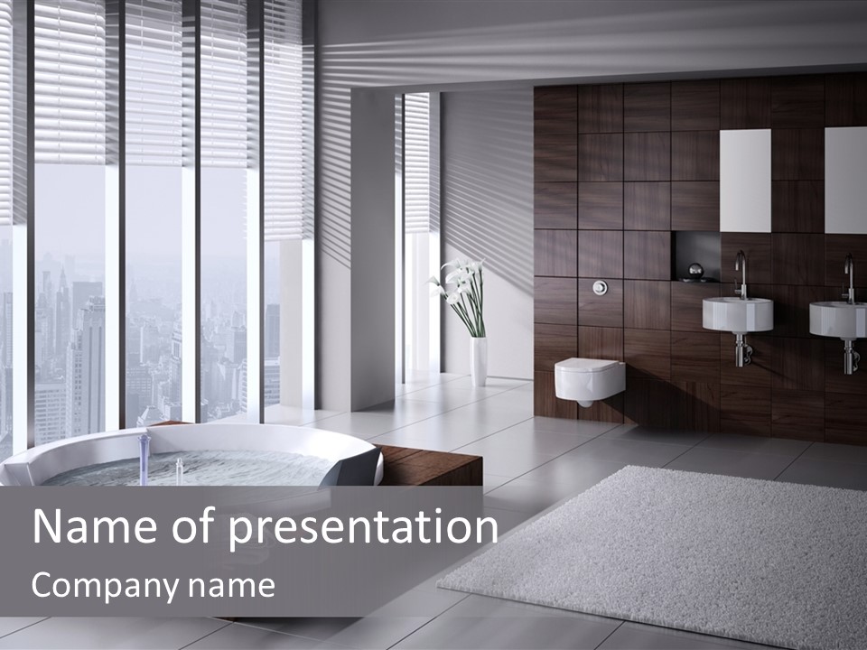 A Bathroom With A Tub, Sink, Toilet And Window PowerPoint Template