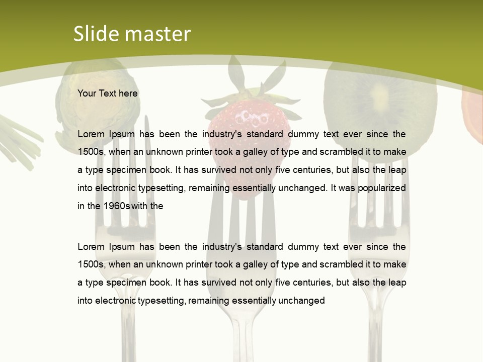 A Group Of Forks With Different Fruits And Vegetables On Them PowerPoint Template