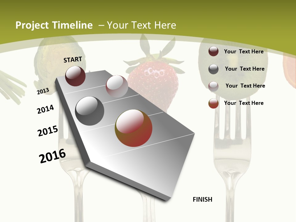 A Group Of Forks With Different Fruits And Vegetables On Them PowerPoint Template