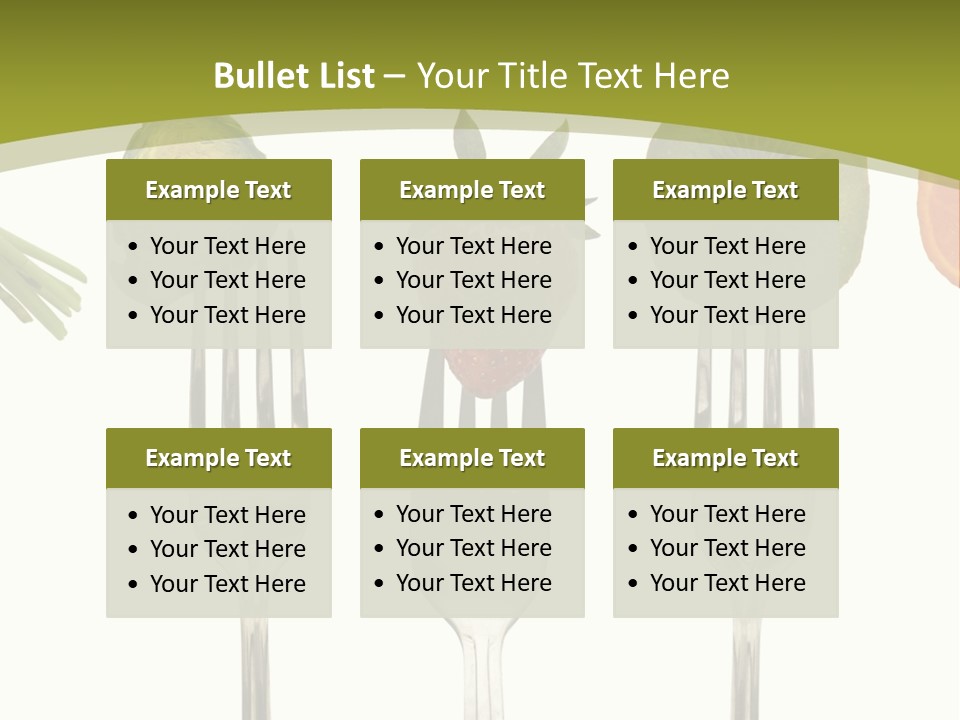 A Group Of Forks With Different Fruits And Vegetables On Them PowerPoint Template