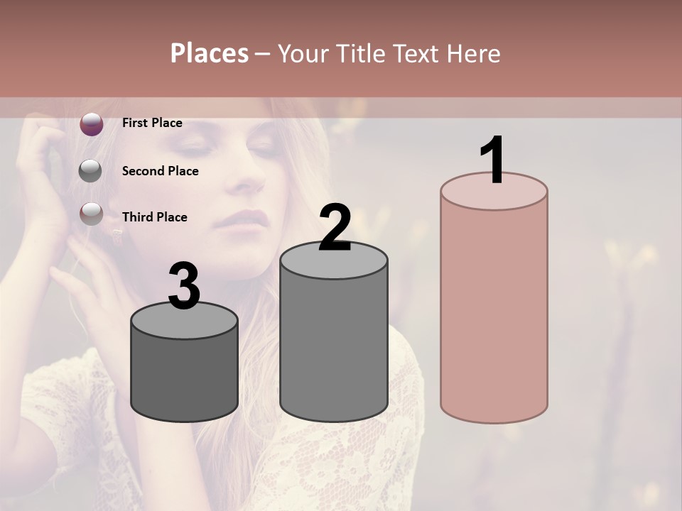 A Woman In A White Dress Is Posing For A Picture PowerPoint Template