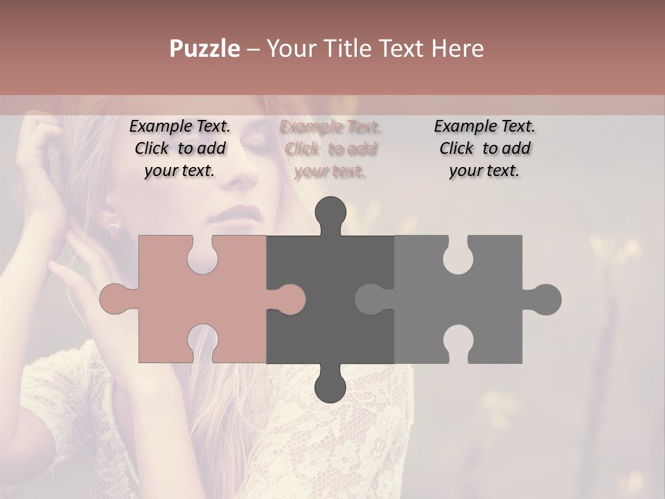 A Woman In A White Dress Is Posing For A Picture PowerPoint Template