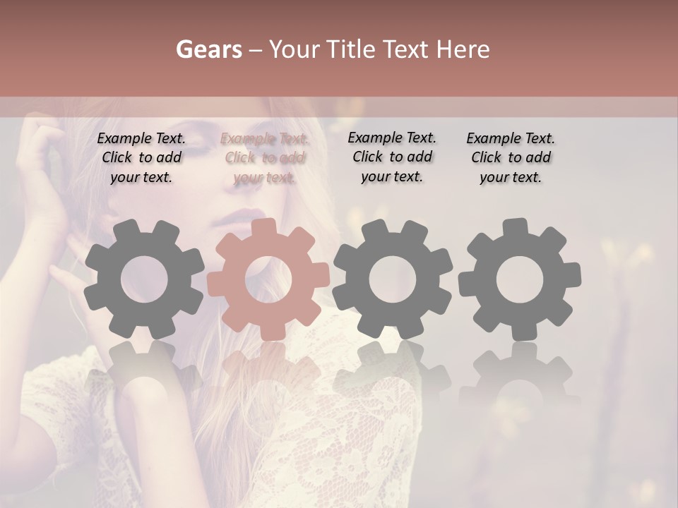 A Woman In A White Dress Is Posing For A Picture PowerPoint Template