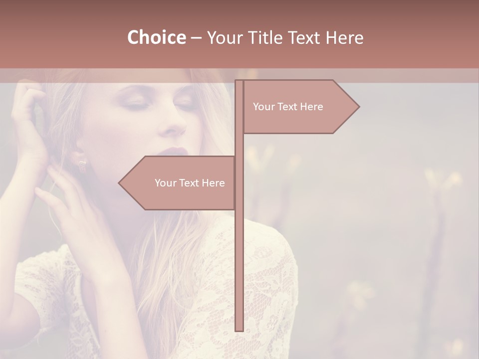A Woman In A White Dress Is Posing For A Picture PowerPoint Template
