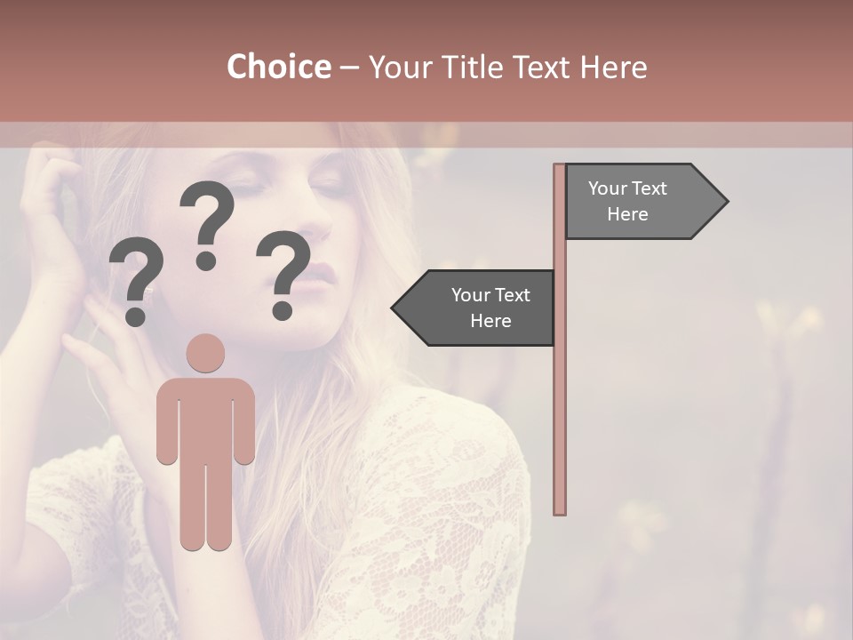 A Woman In A White Dress Is Posing For A Picture PowerPoint Template