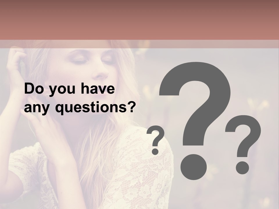 A Woman In A White Dress Is Posing For A Picture PowerPoint Template