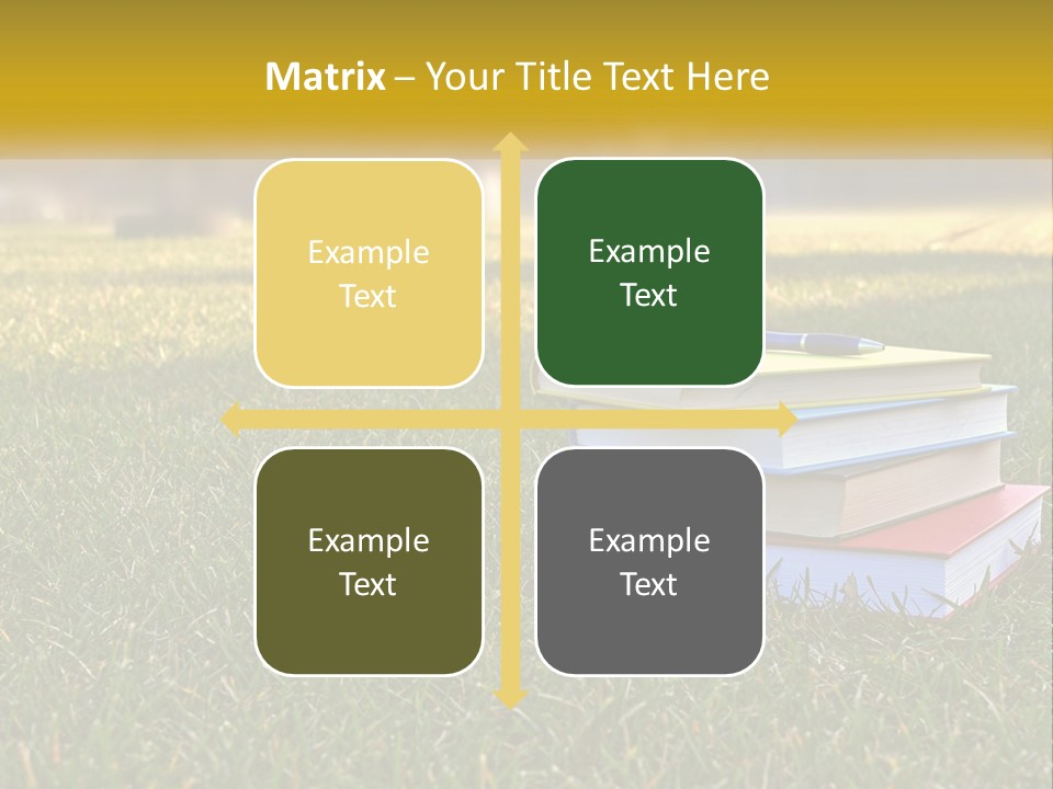 A Stack Of Books Sitting On Top Of A Lush Green Field PowerPoint Template