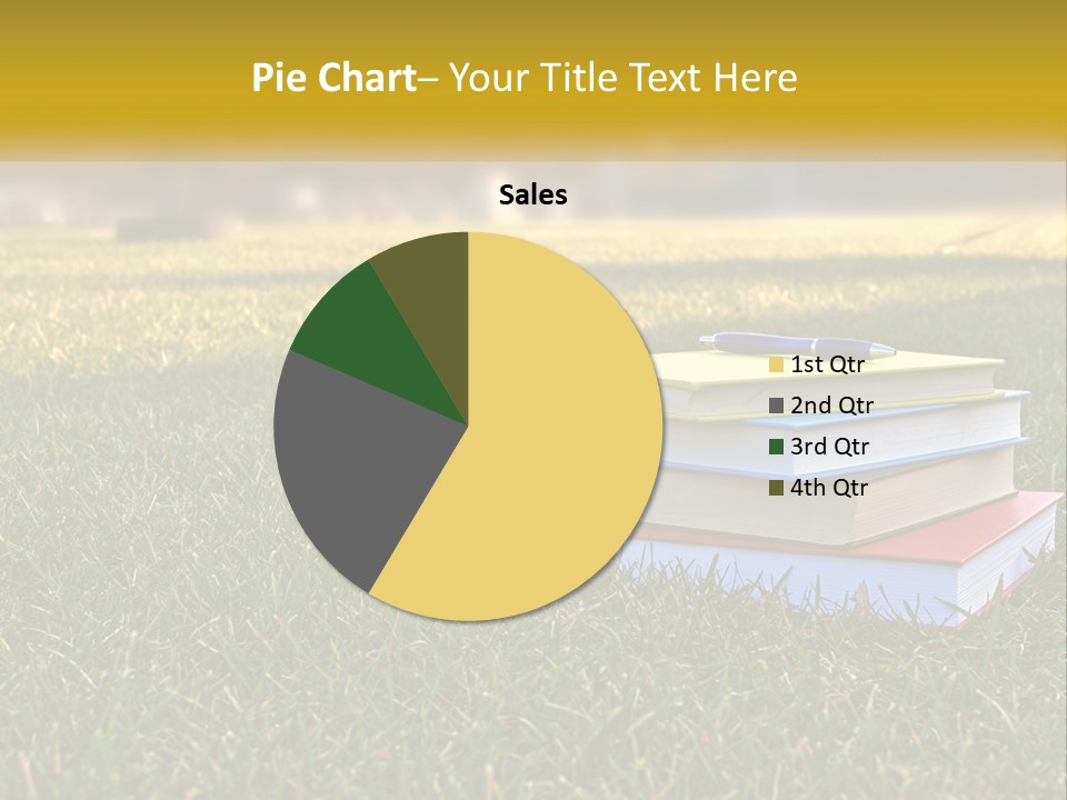 A Stack Of Books Sitting On Top Of A Lush Green Field PowerPoint Template